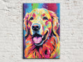 Golden Retriever Canvas - Large Colorful Dog Wall Art Print With Wood Frame