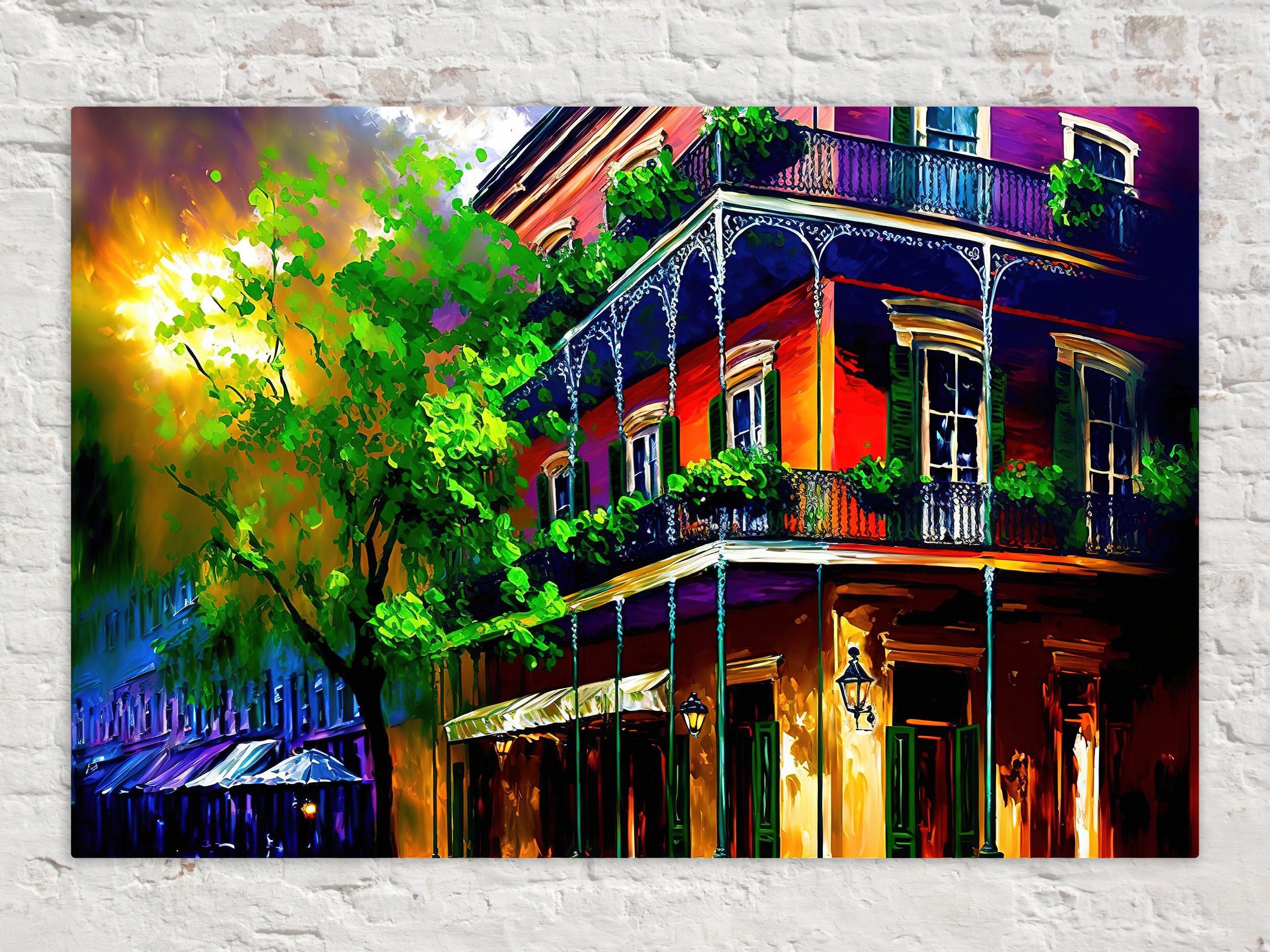 New Orleans Canvas Art – French Quarter Painting | Bourbon Street Balcony Decor
