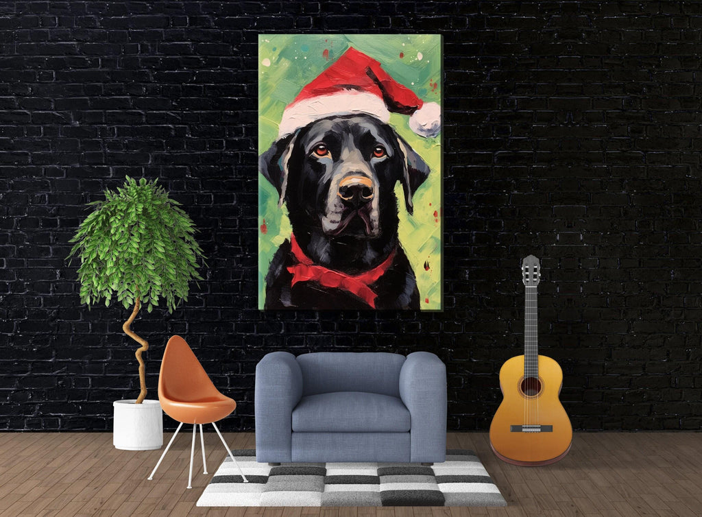 Black Lab Christmas Art - Festive Dog Painting on Extra Large Gallery Wrapped Canvas