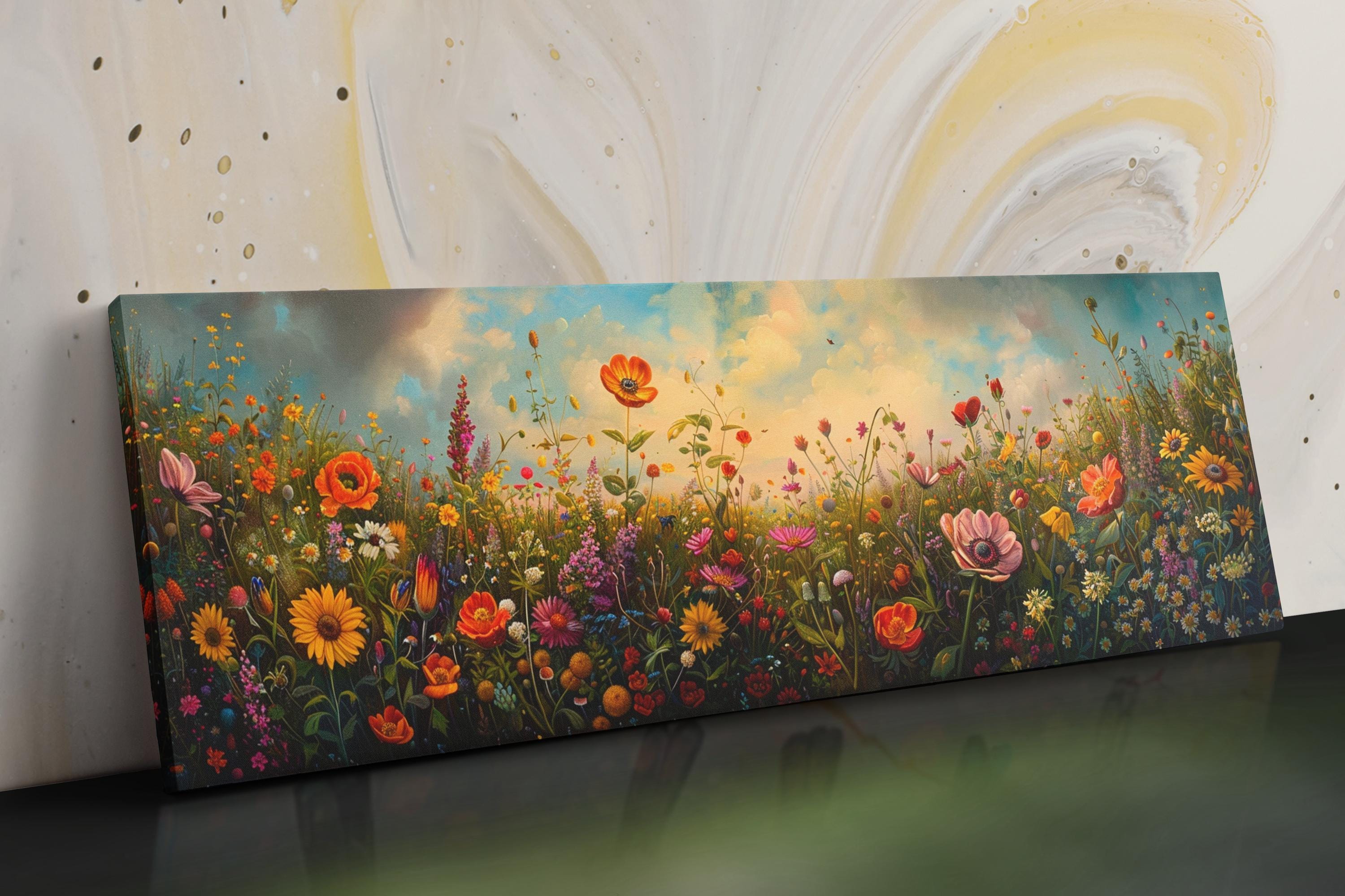 Wildflower Panoramic Canvas – Extra Large Boho Wall Art | Gallery Wrapped, Ready to Hang