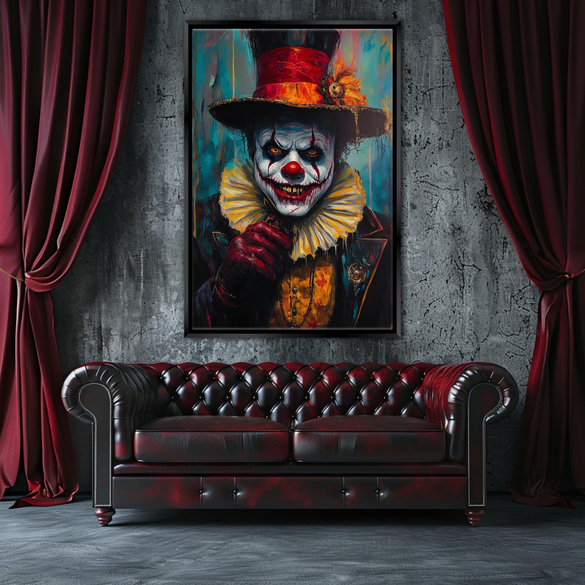 Sinister Clown Wall Art – Frightening Halloween Canvas Print | Extra Large Gallery Wrapped Canvas