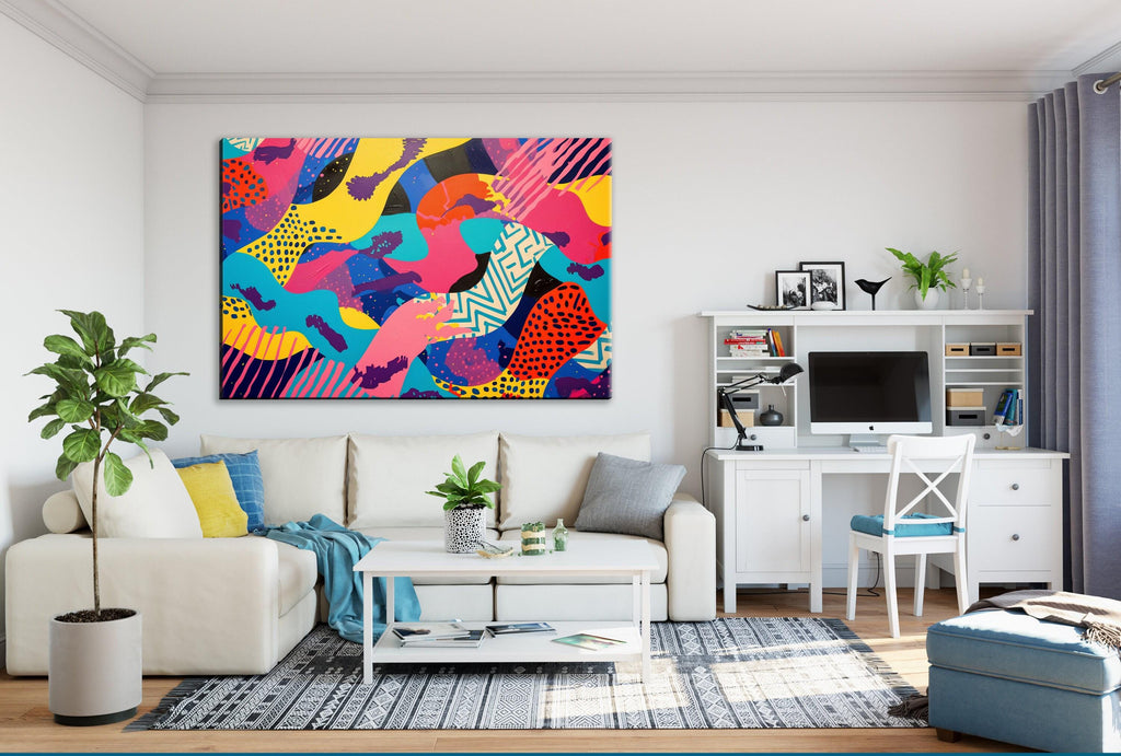 80s Pop Art Canvas – Extra Large Retro Abstract Art on Gallery Wrapped Canvas