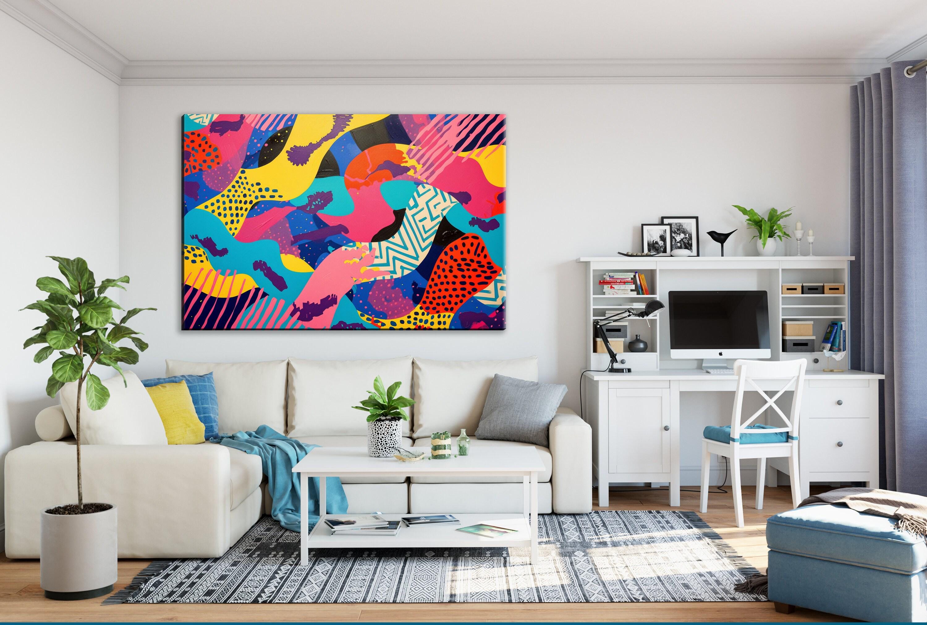 80s Pop Art Canvas – Extra Large Retro Abstract Art on Gallery Wrapped Canvas