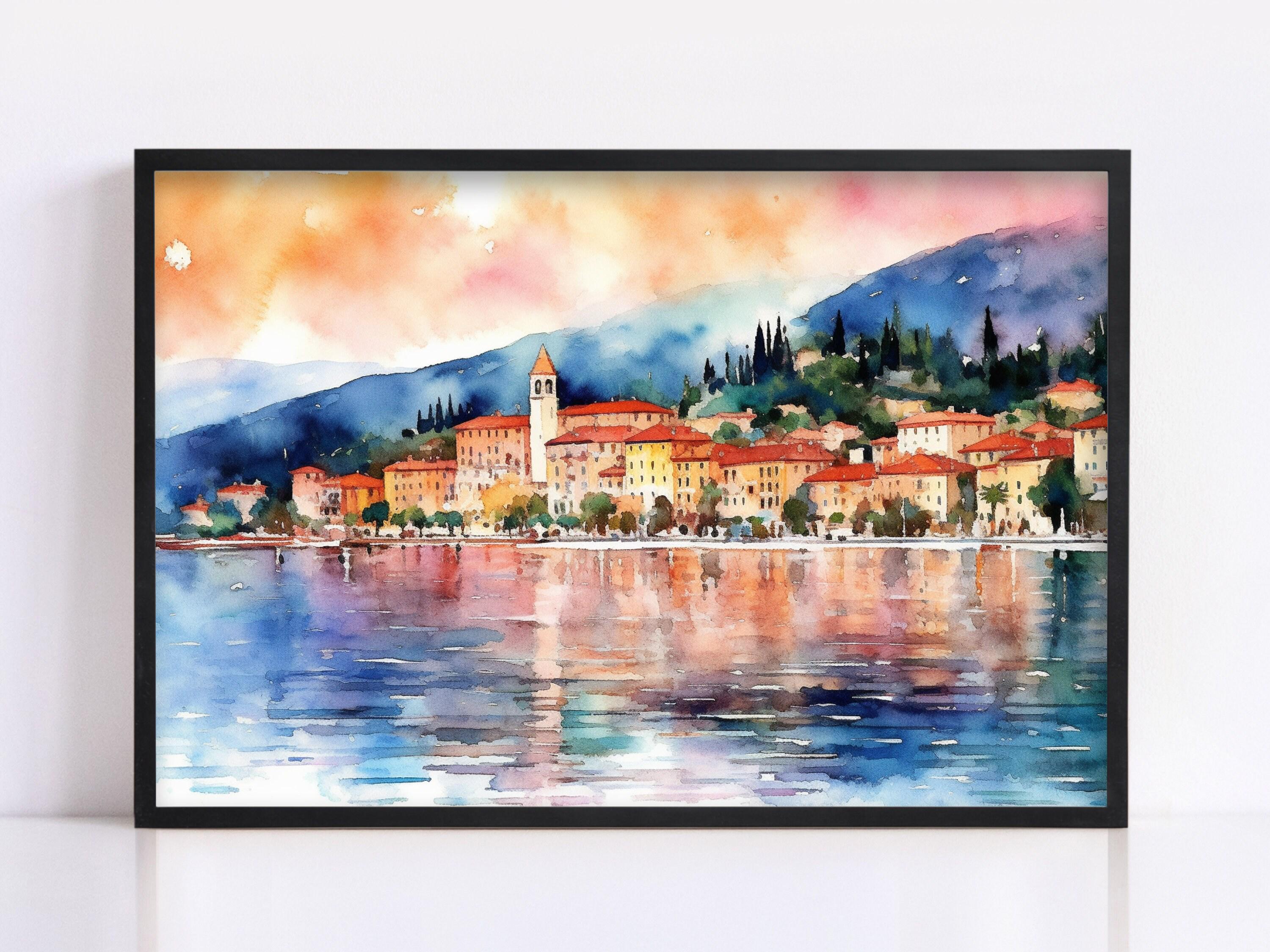 Bellagio Bliss - Lake Como Views Watercolor Painting, Giclee Print on Canvas, Artist Paper, Watercolor Paper, Available in Extra Large Sizes