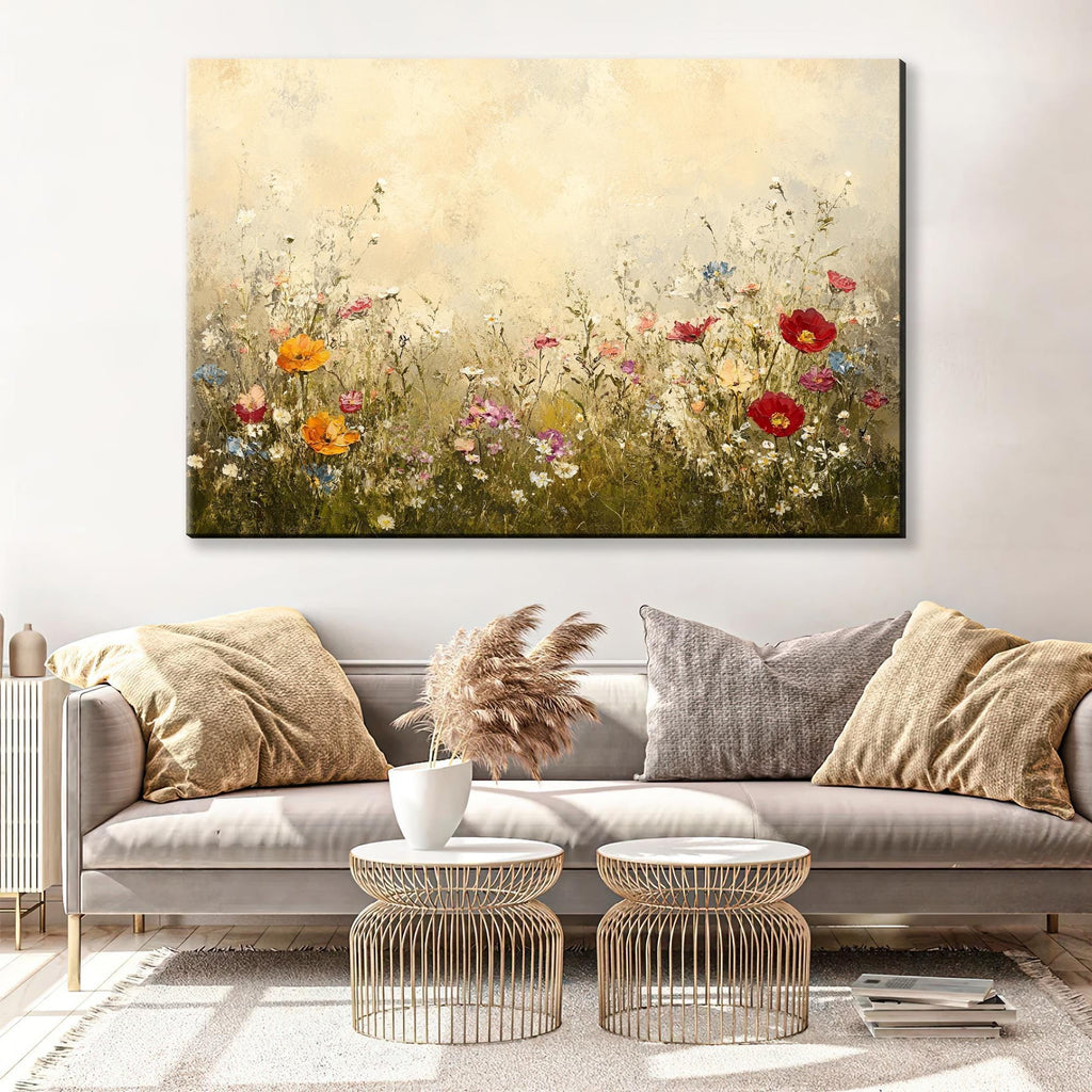 Vintage Wildflower Canvas | Framed Wall Art | Classic Vintage Artwork with Soft Muted Tones
