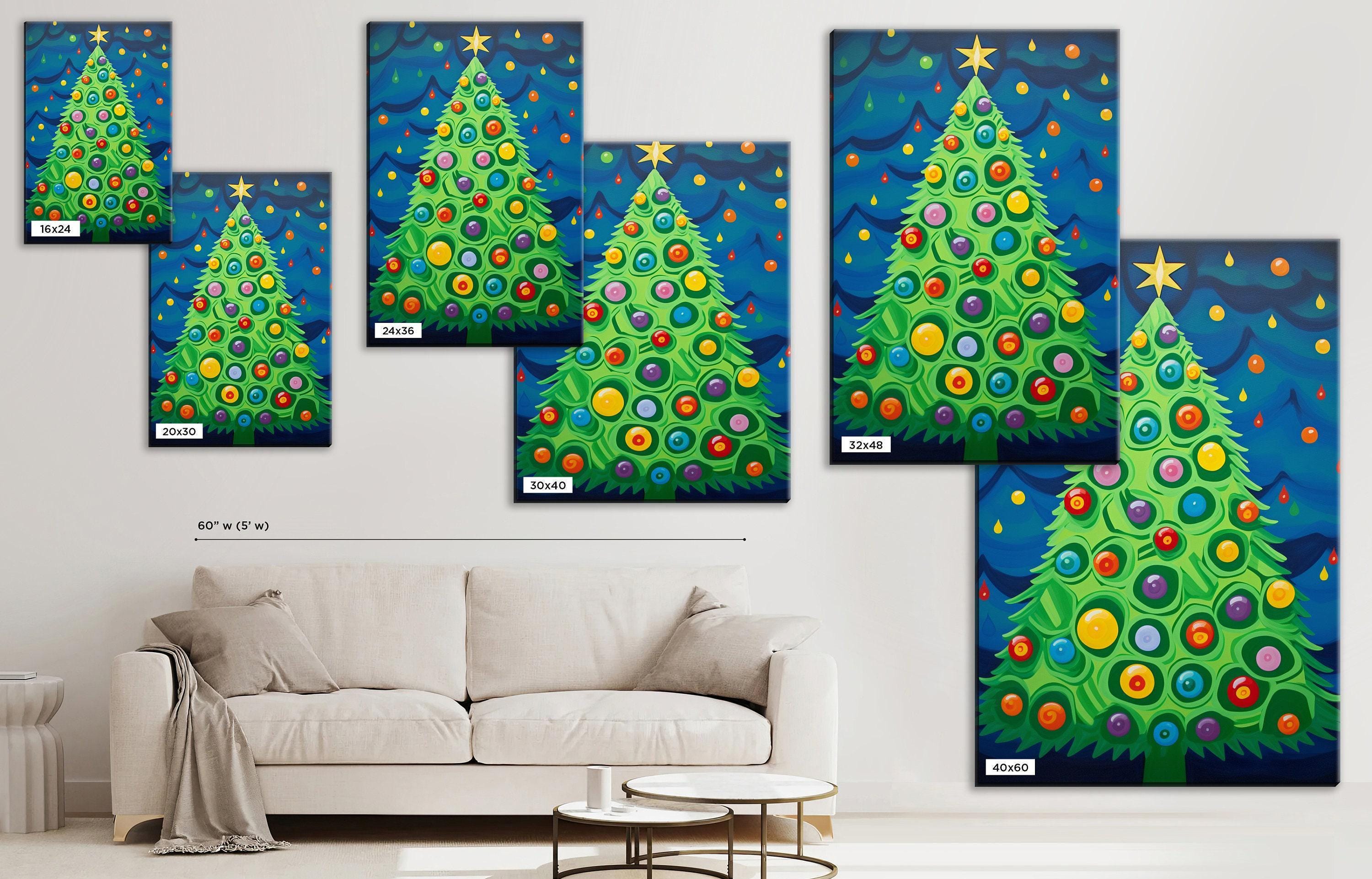 Christmas Canvas Art - Vibrant Holiday Wall Art | Colorful Xmas Tree Painting, Ready to Hang
