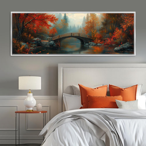 Autumn Countryside Canvas - Extra Large Framed Cozy Fall Wall Art, Panoramic Gallery Wrapped