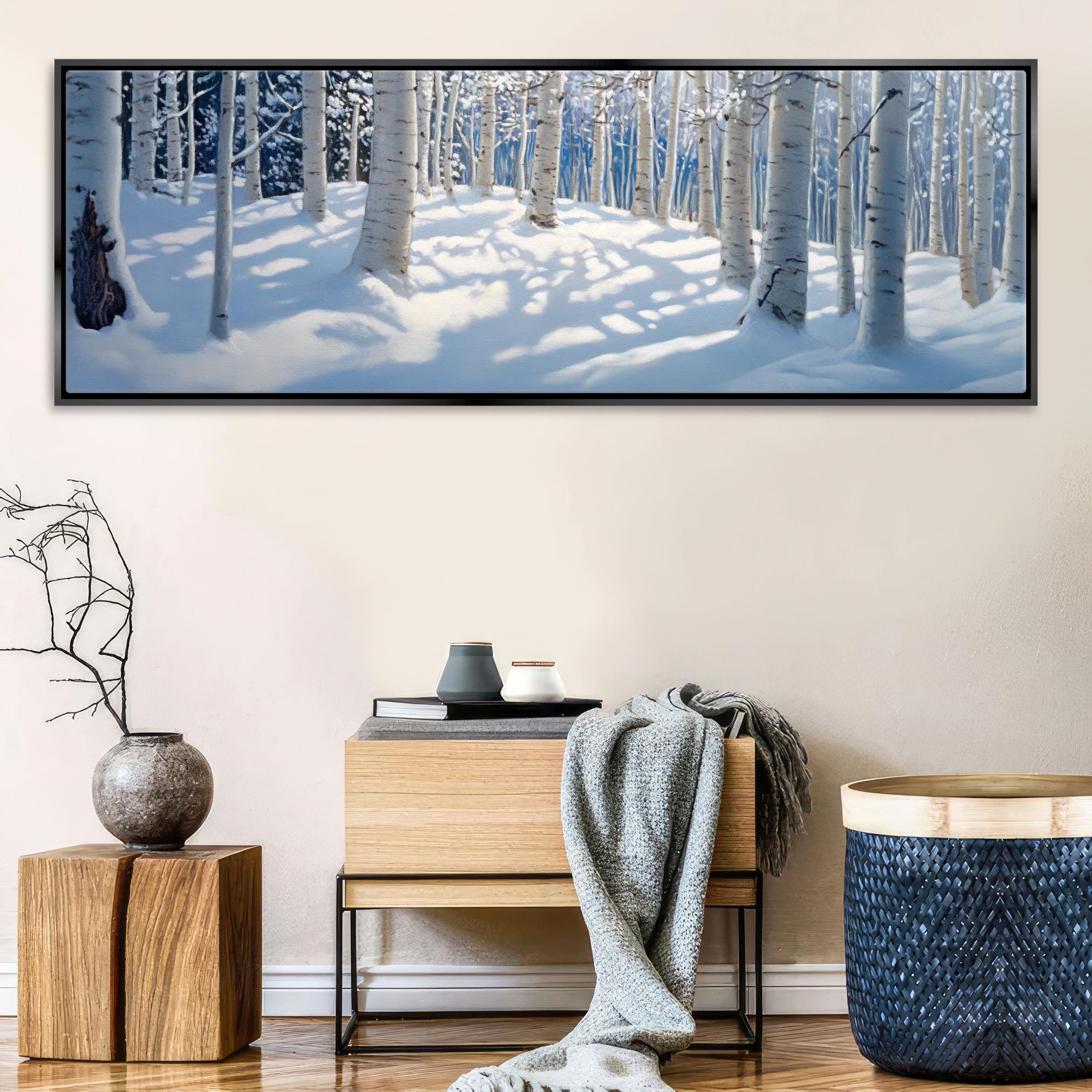 a picture of a snowy forest in winter
