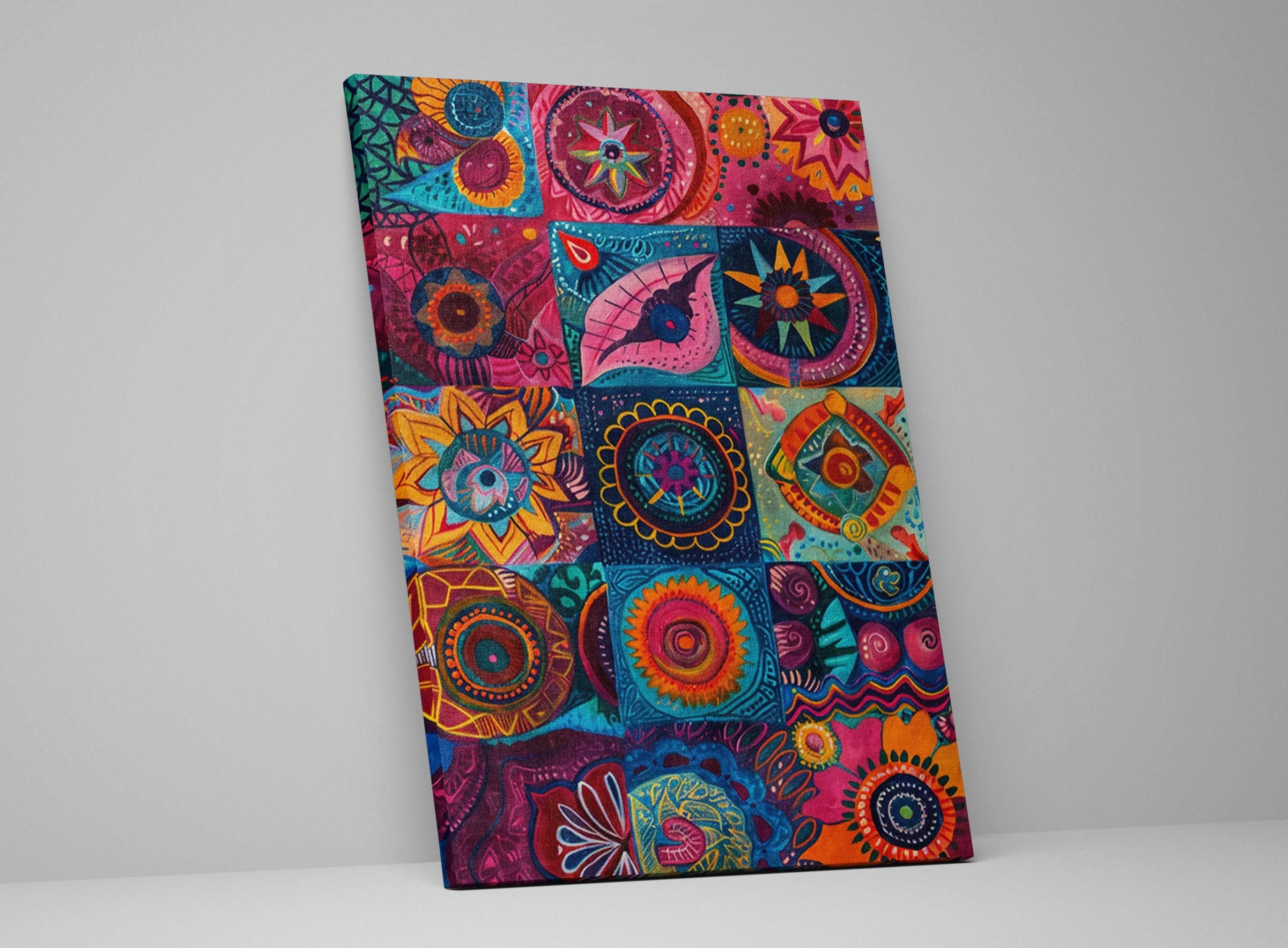 Boho Wall Art - Vibrant Bohemian Canvas Print | Extra Large Quilt Style Art