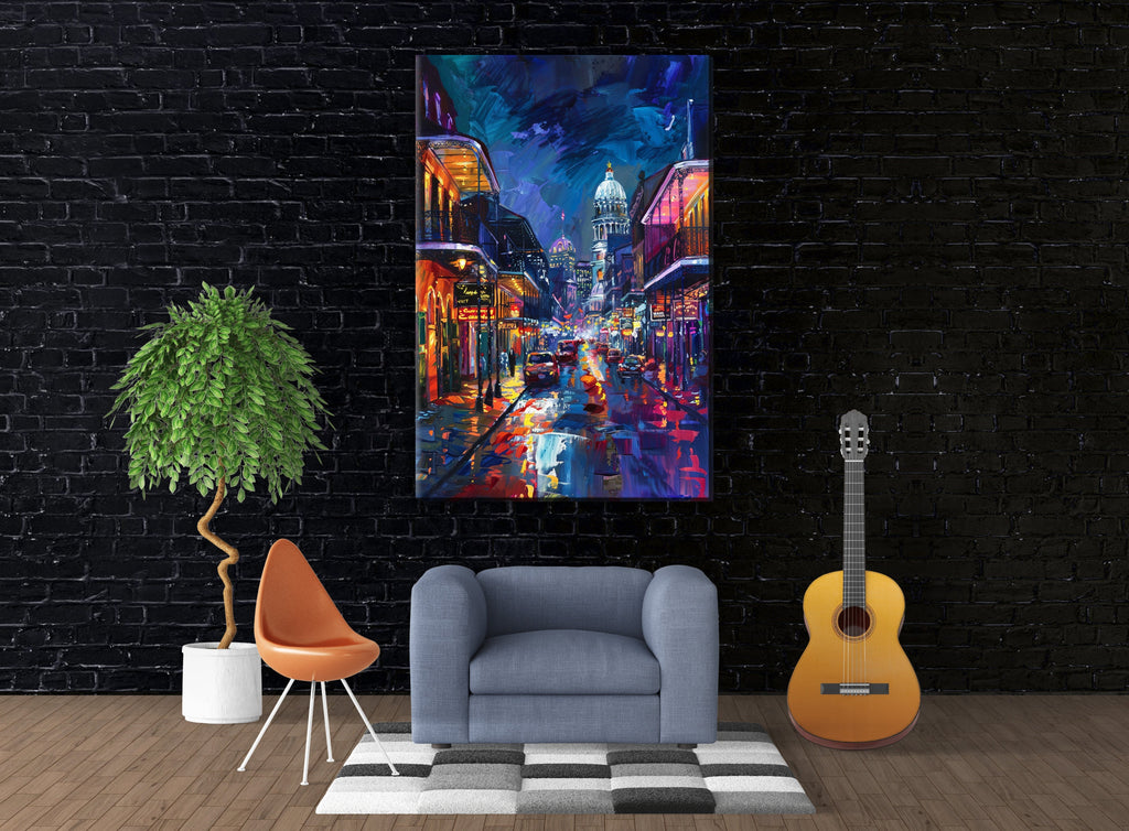 New Orleans Canvas Art – Bourbon Street Painting on Large Gallery Wrapped Canvas