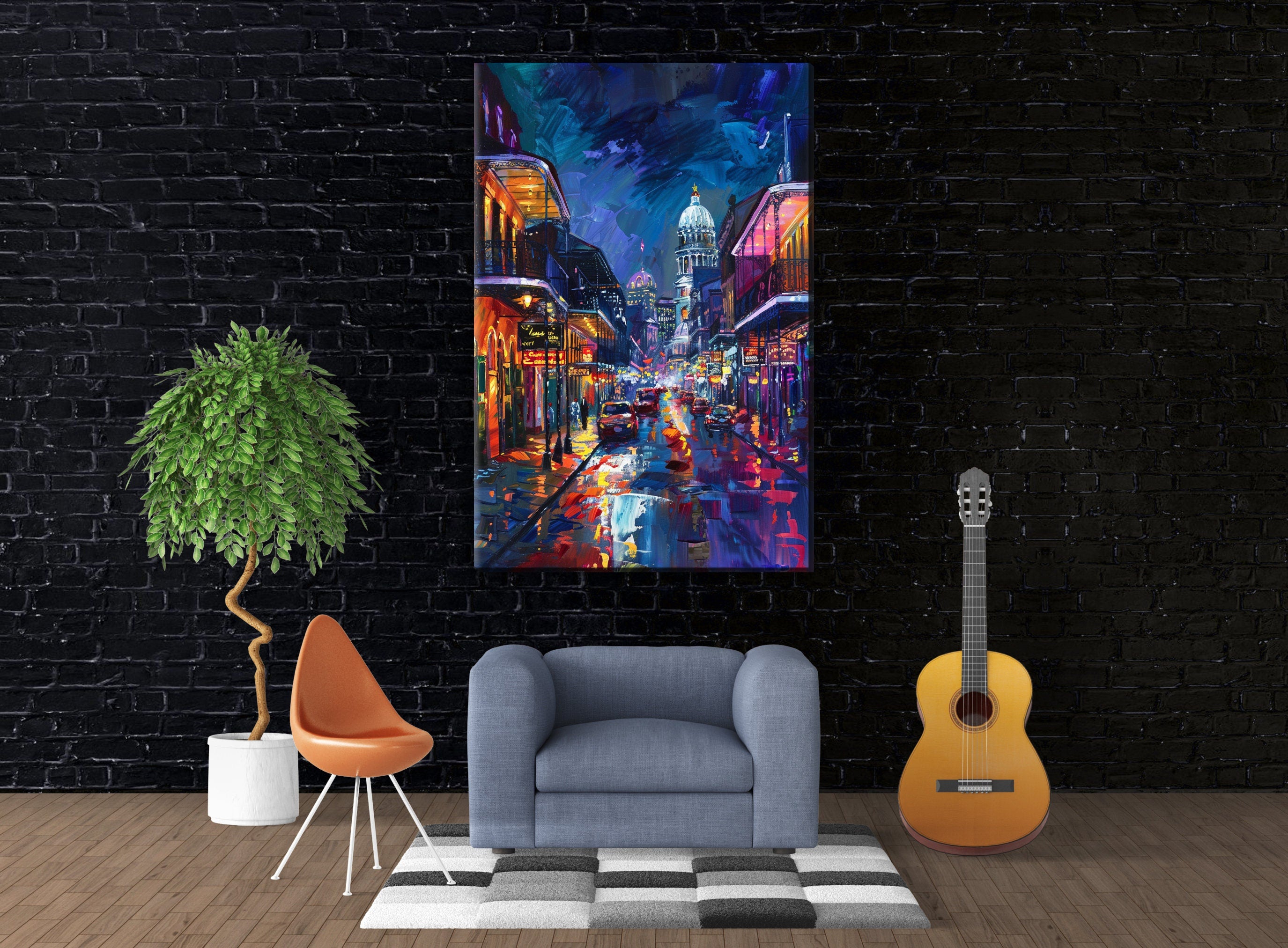 New Orleans Canvas Art – Bourbon Street Painting on Large Gallery Wrapped Canvas