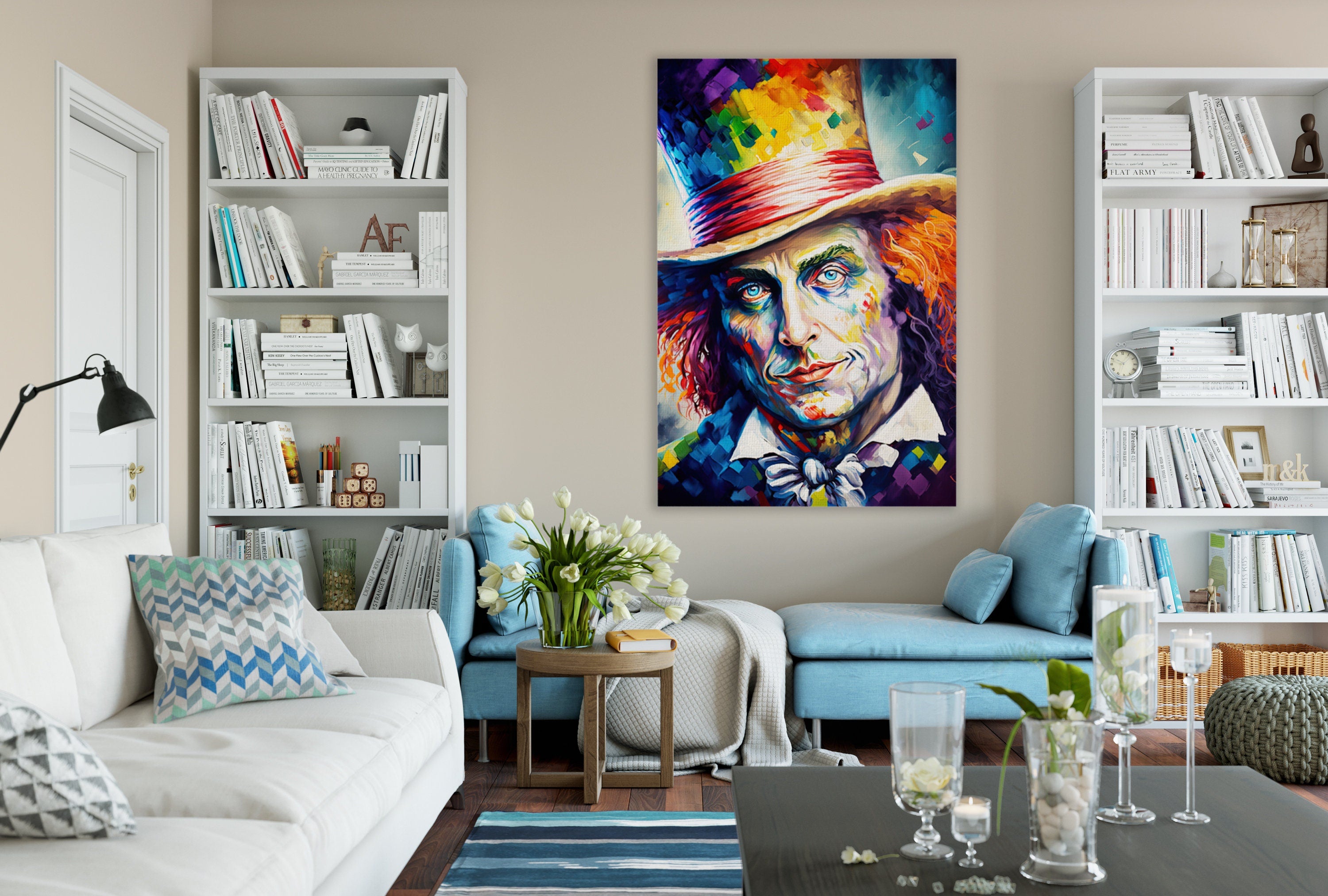 Mad Hatter Wall Art – Wonderland Canvas | Vibrant Fantasy Art Print on Wooden Frame