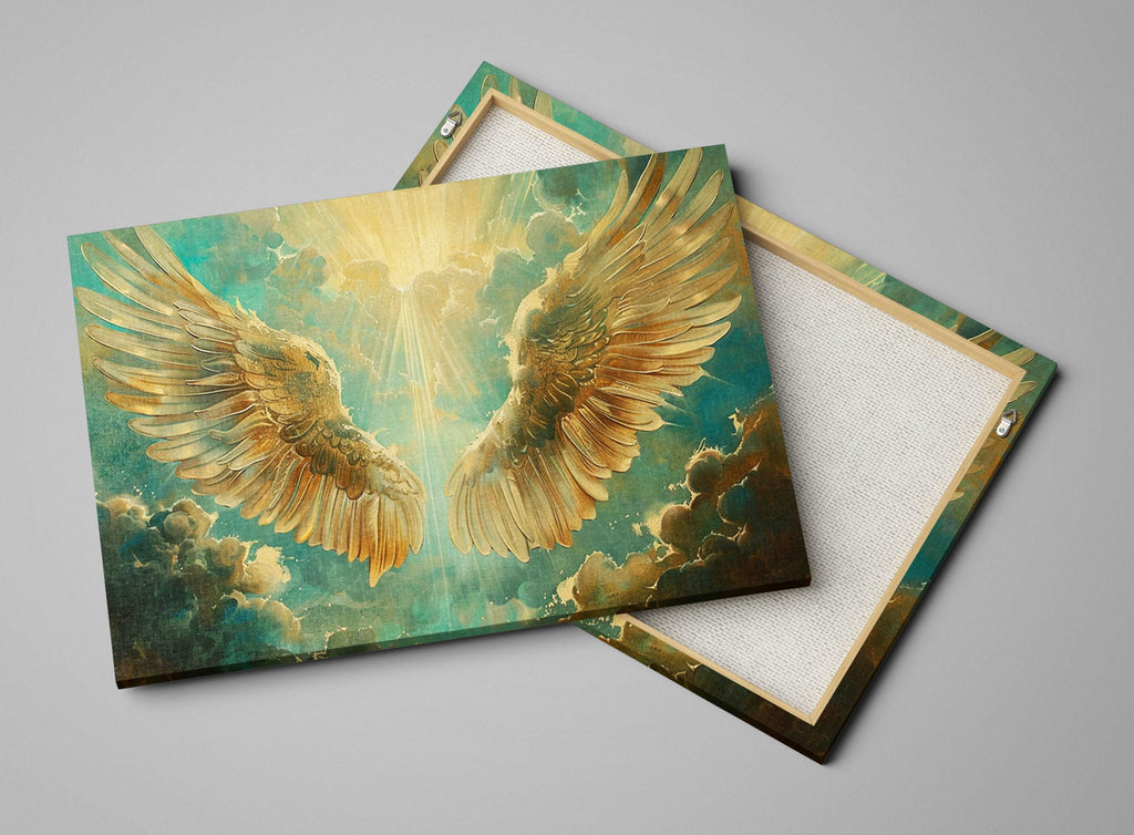 Angel Wings Art – Large Canvas Print | Heavenly Sun Rays | Christian Wall Decor