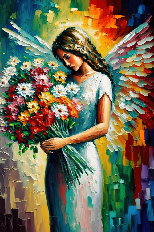 Angel Wall Art – Beautiful Flower Angel Print on Large Gallery Wrapped Canvas