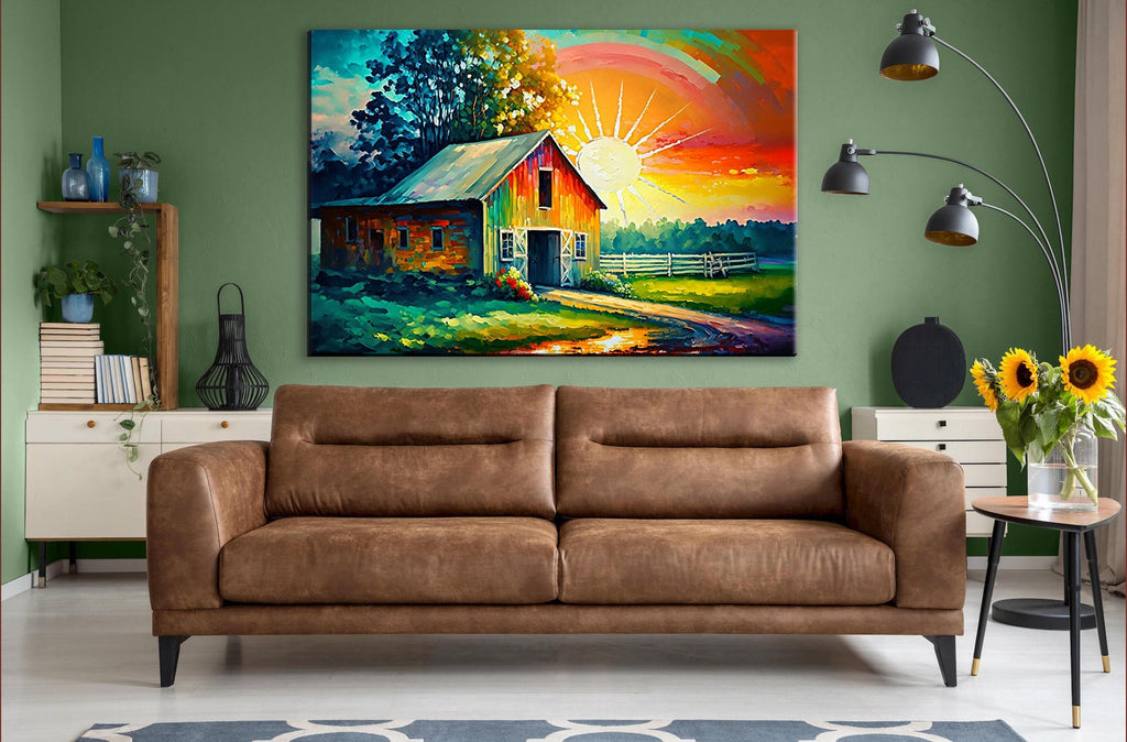 Rustic Farmhouse Wall Art - Large Canvas Print With Vintage Style Canvas & Wood Frame