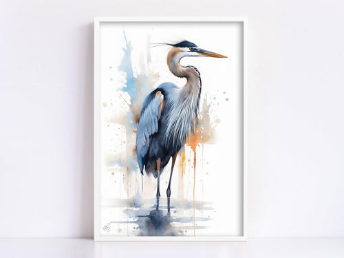 Blue Majesty: Blue Heron Watercolor Wall Art, Giclee Print on Canvas, Artist Paper, Watercolor Paper, Available in Extra Large Sizes