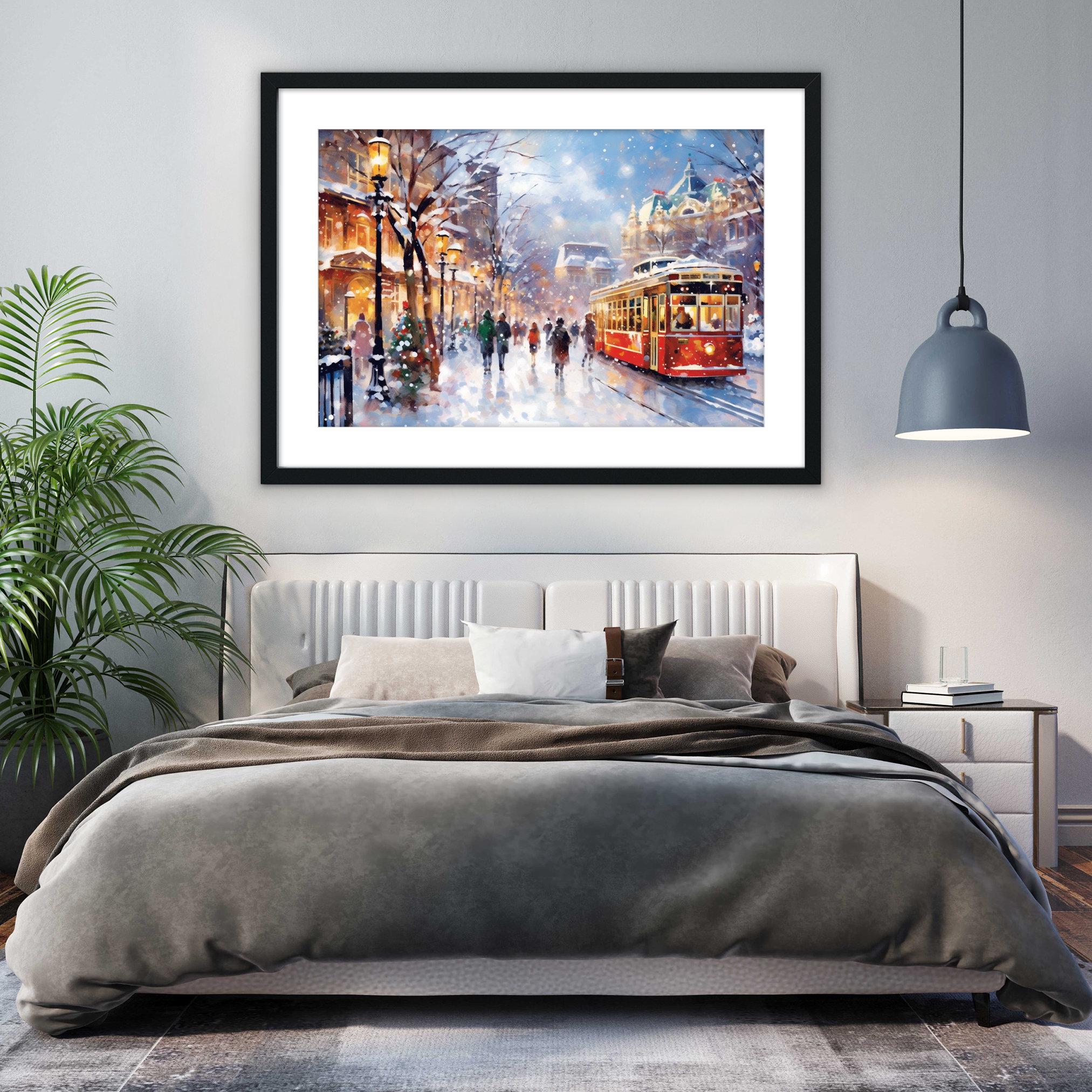 Magical Wintery City Watercolor - Classic Christmas Art, Print on Canvas, Artist Paper, Watercolor Paper, Available in Extra Large Sizes