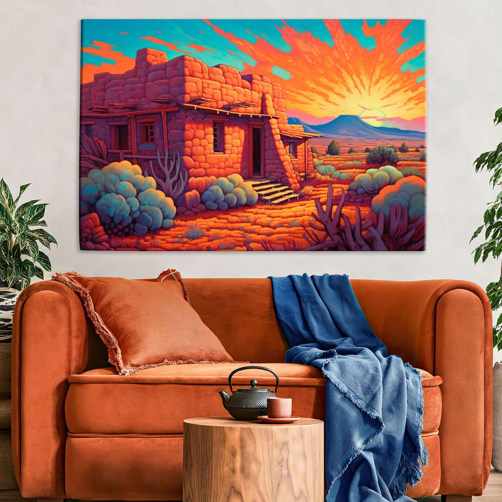 Spanish Adobe Canvas - Gallery Wrapped Large Southwest Landscape Wall Art, Ready to Hang
