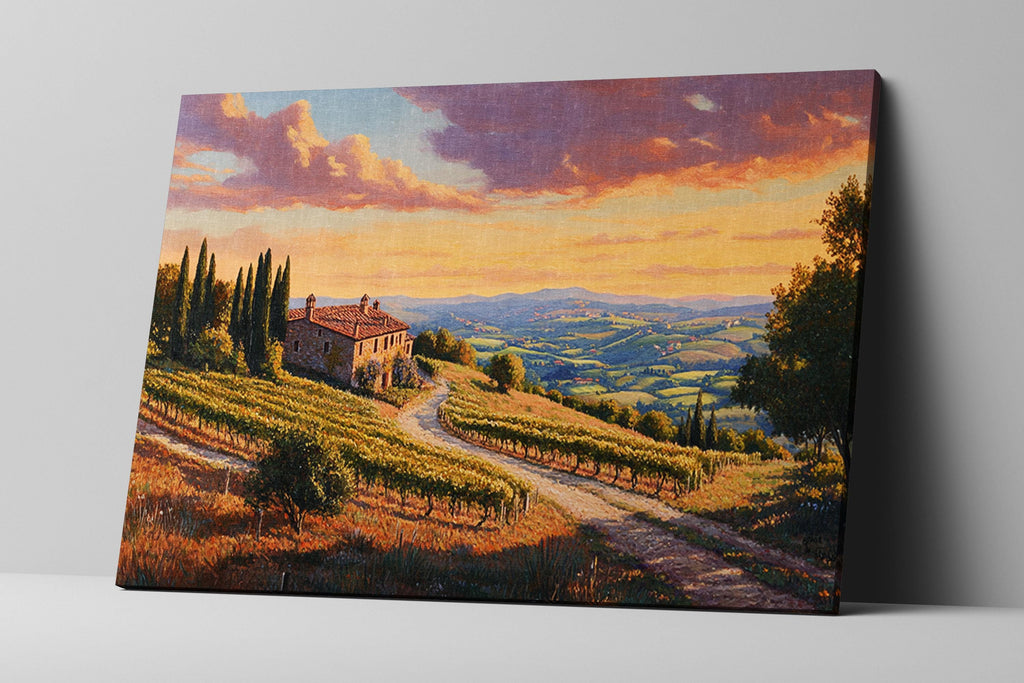 a painting of a house on a hill