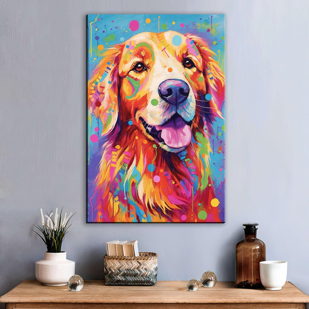 Golden Retriever Canvas Art | Dynamic Dog Painting on Large Gallery Ready Canvas