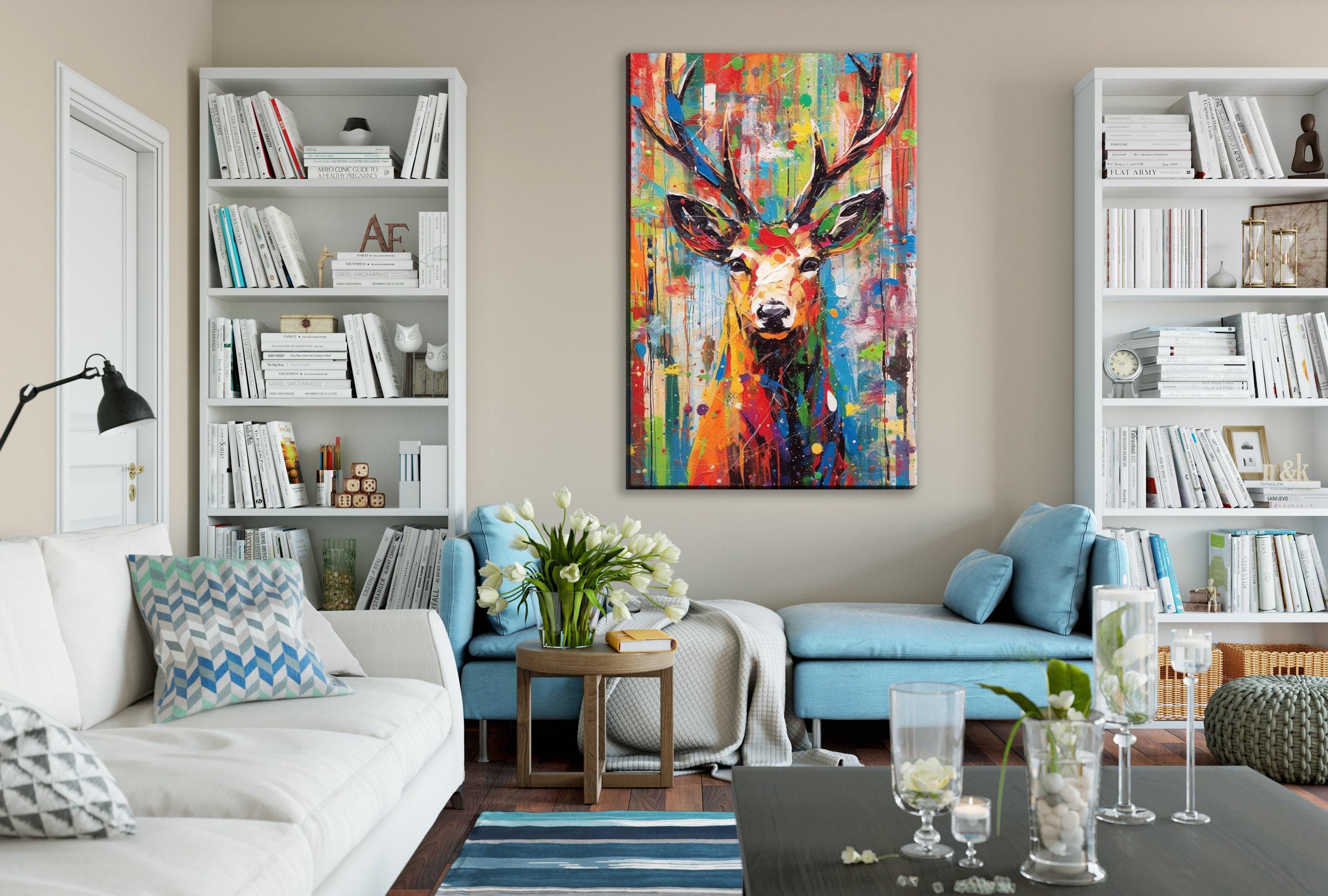 Christmas Reindeer Art - Colorful Pop Art Holiday Wall Decor | Extra Large Canvas Print