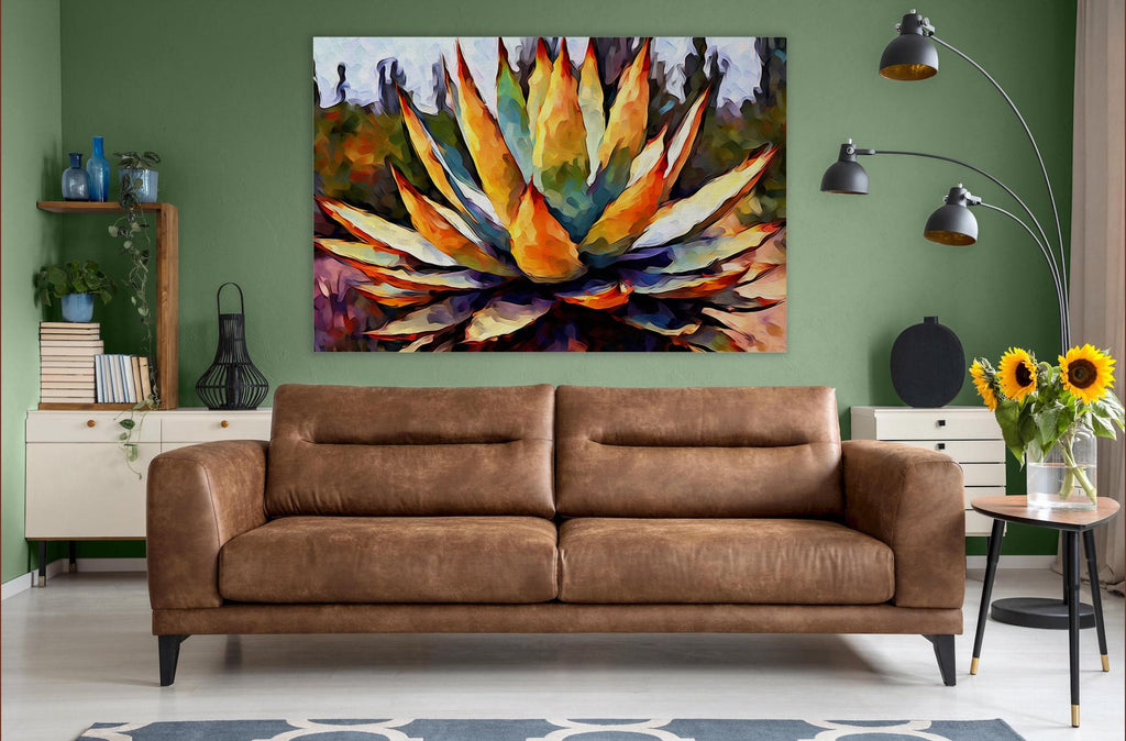 Desert Cactus Canvas Print – Southwest Wall Art Featuring Agave Plant Painting