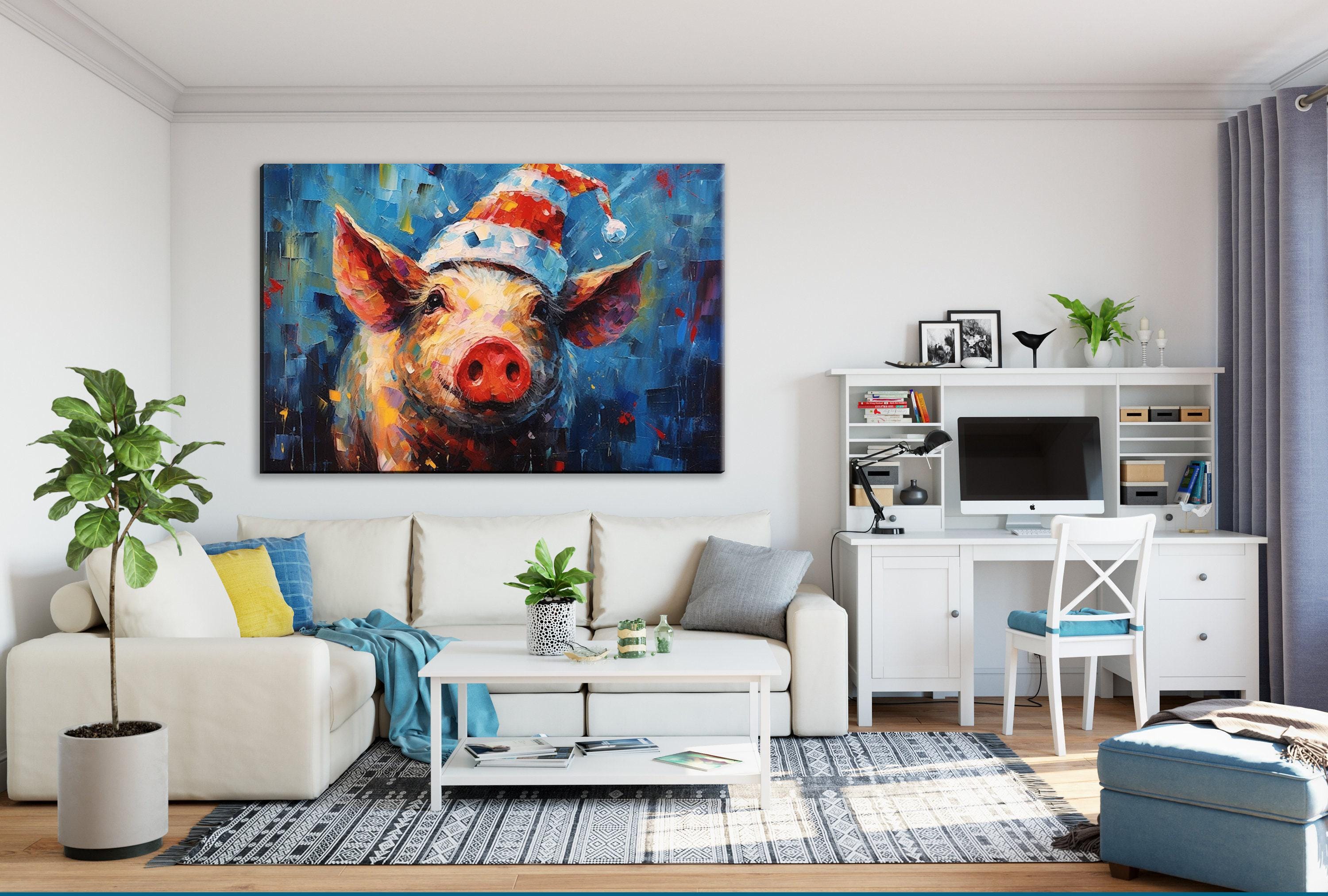 Santa Pig Painting - Whimsical Christmas Canvas Art | Extra Large Gallery Wrapped Print