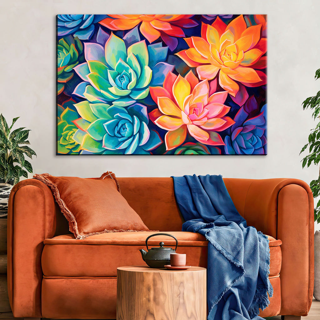 Succulent Wall Decor – Large Desert Plant Art on Gallery Ready Canvas Print