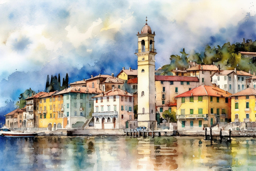 Tranquil Lake Cuomo Waters - Italian Landscape Print, Giclee Print on Canvas, Artist Paper, Watercolor Paper, Available in Extra Large Sizes