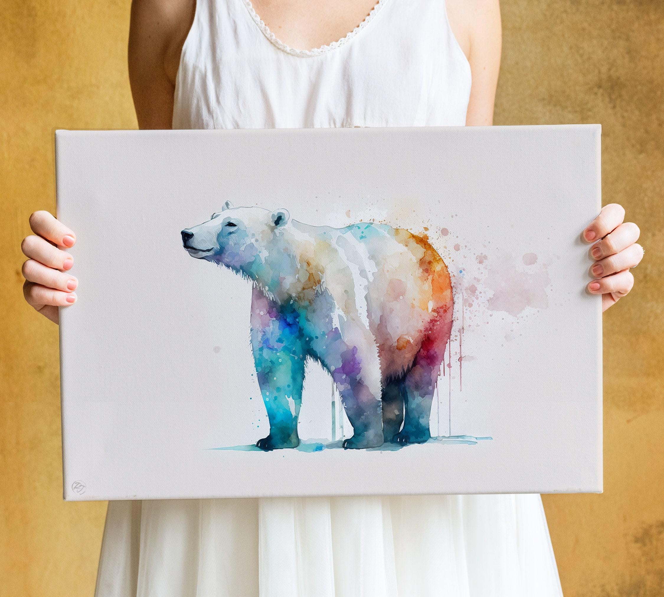 Pristine Wilderness: Polar Bear Watercolor Painting, Giclee Print on Canvas, Artist Paper, Watercolor Paper, Available in Extra Large Sizes