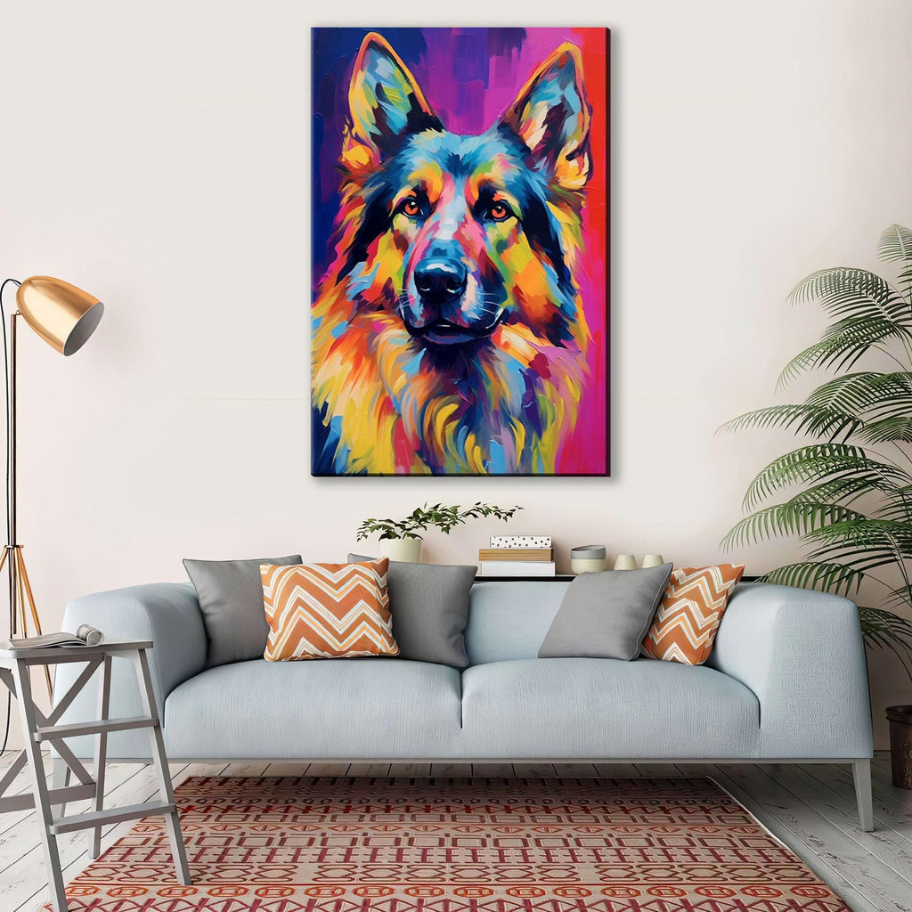 German Shepherd Painting - Large Canvas Wall Art | Colorful Dog Artwork, Giclee Print