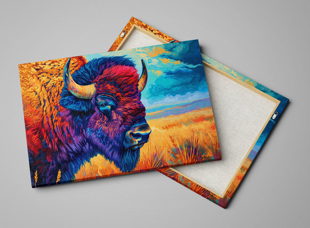 Bison Wall Art | Large Canvas Wall Art – Colorful Buffalo Painting with UV Coated Canvas Print