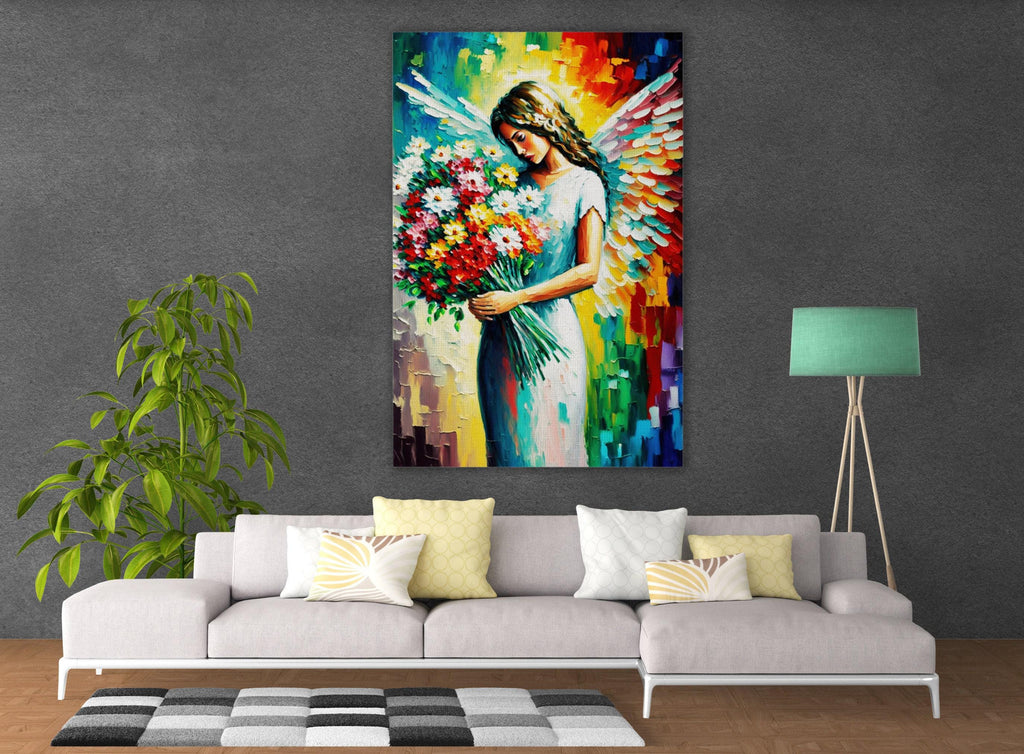 Angel Wall Art – Beautiful Flower Angel Print on Large Gallery Wrapped Canvas