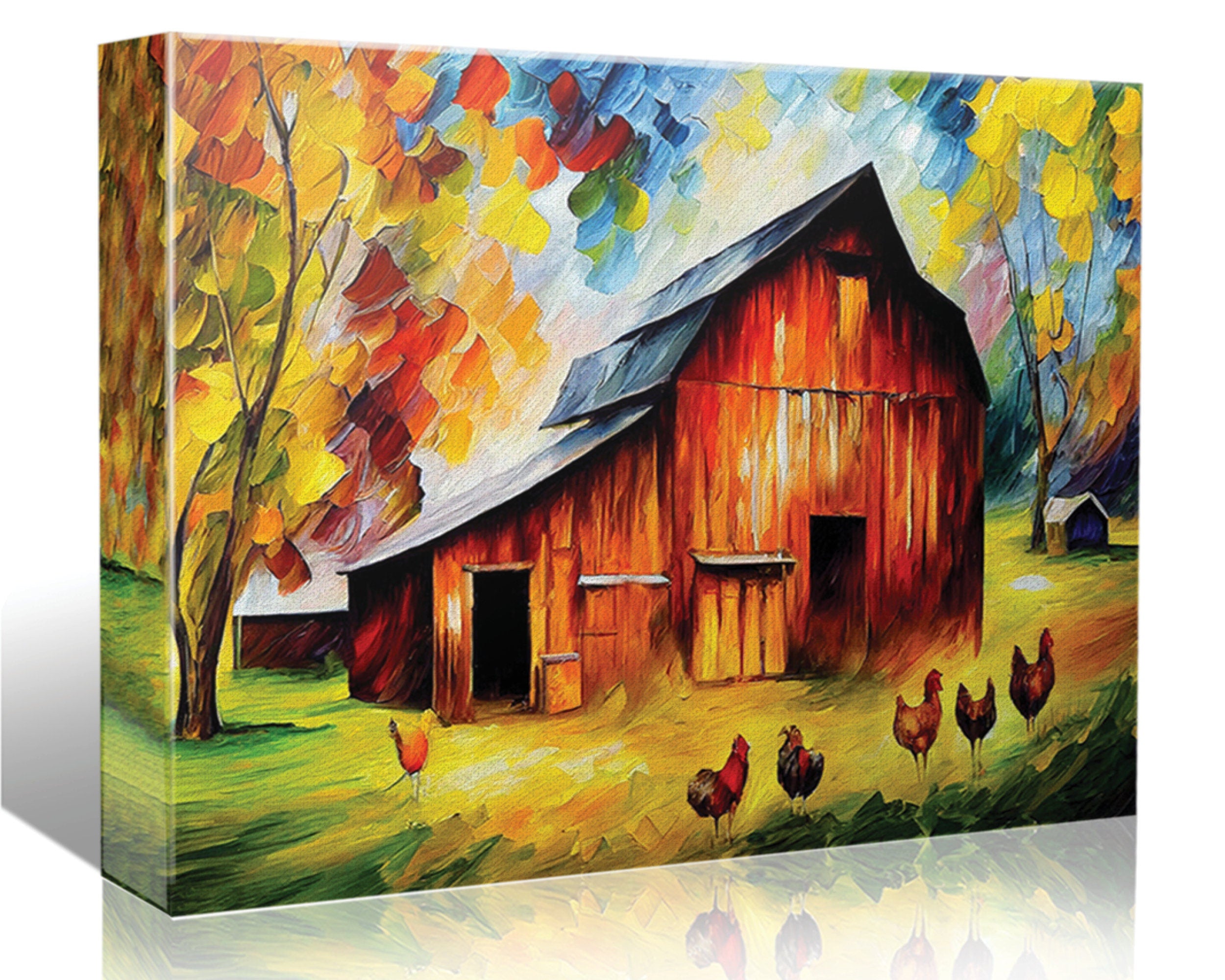 Farmhouse Canvas Print - Vibrant Barn Canvas Art with Wooden Frame