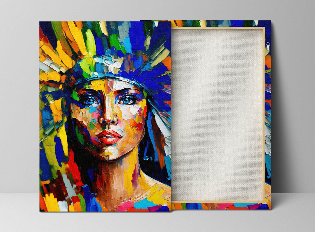 Native American Art Print – Tribal Woman Canvas with Vibrant Colorful Wall Decor