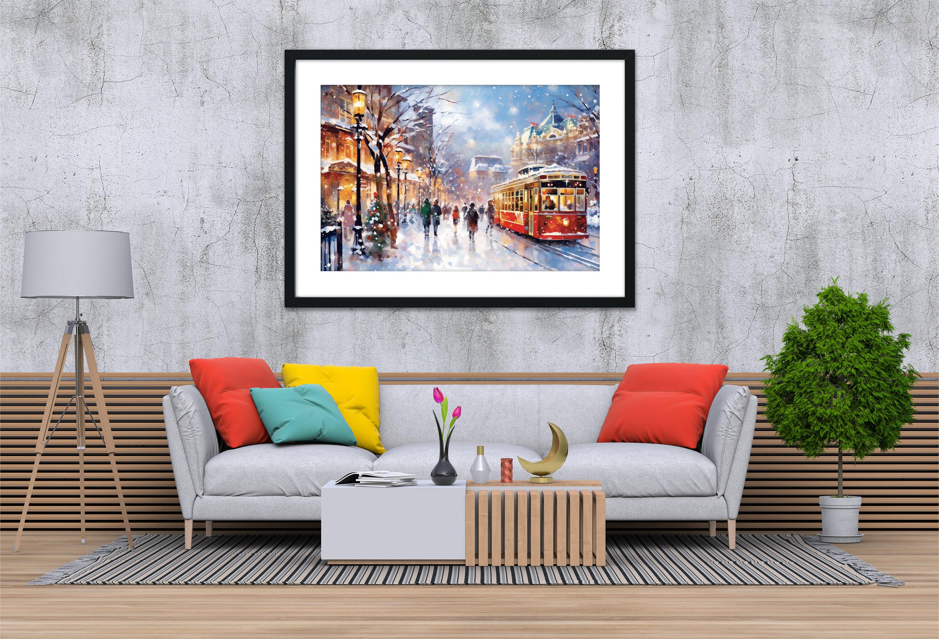 Magical Wintery City Watercolor - Classic Christmas Art, Print on Canvas, Artist Paper, Watercolor Paper, Available in Extra Large Sizes