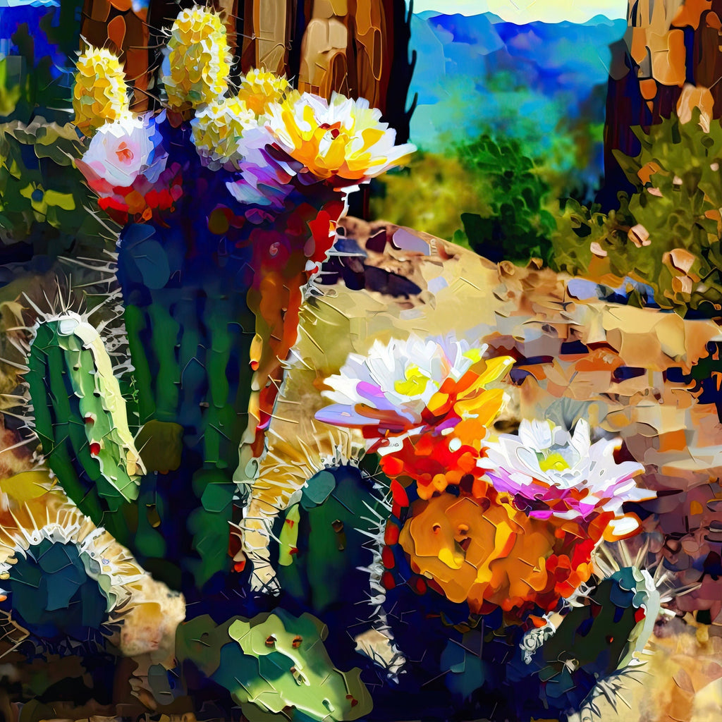 Desert Wall Art - Abstract Saguaro Cactus Bloom on Gallery Wrapped Canvas, Ready to Hang
