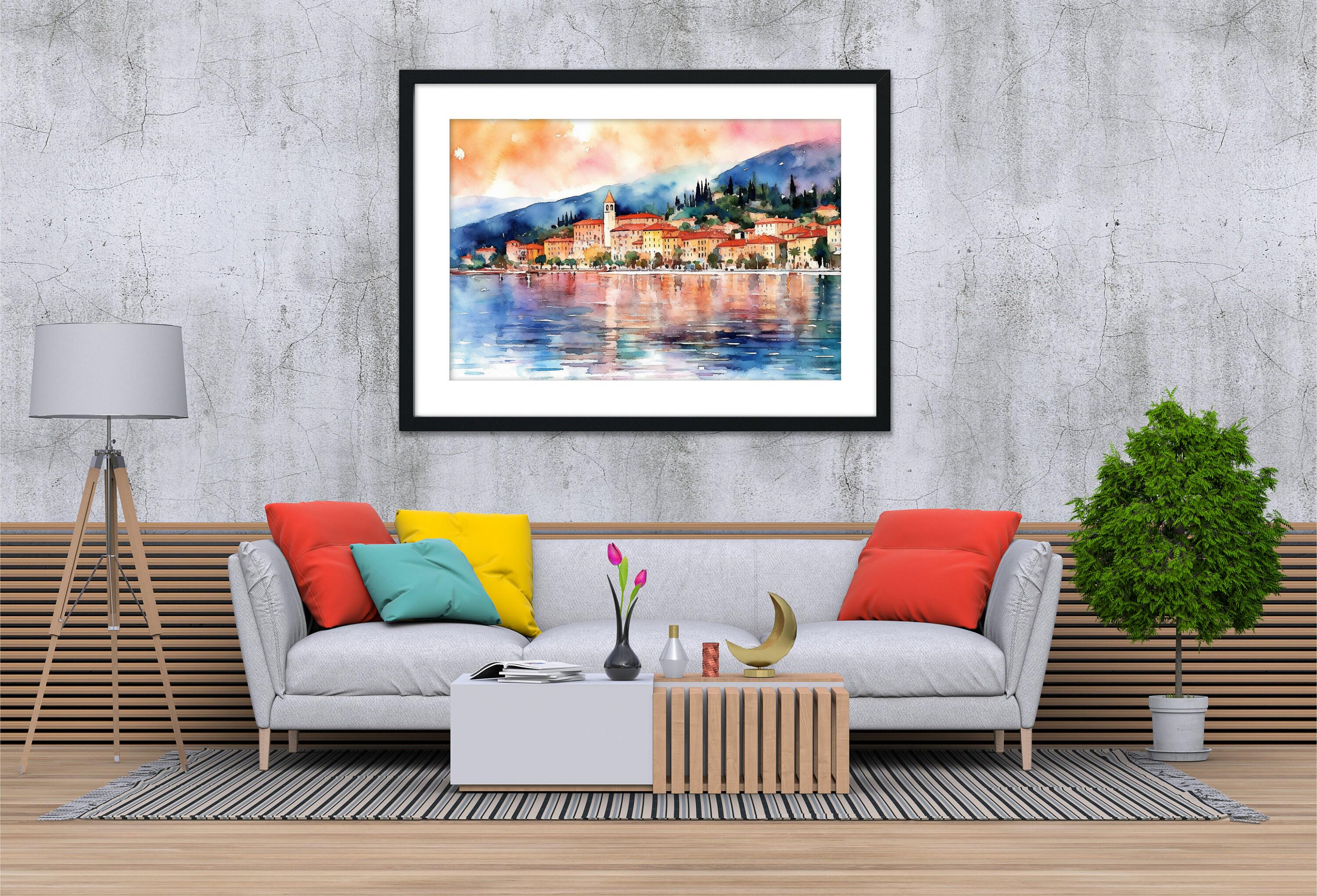 Bellagio Bliss - Lake Como Views Watercolor Painting, Giclee Print on Canvas, Artist Paper, Watercolor Paper, Available in Extra Large Sizes