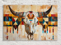 Tribal Cow Skull Art - Native Longhorn Canvas | Large Gallery Wrapped Wall Decor