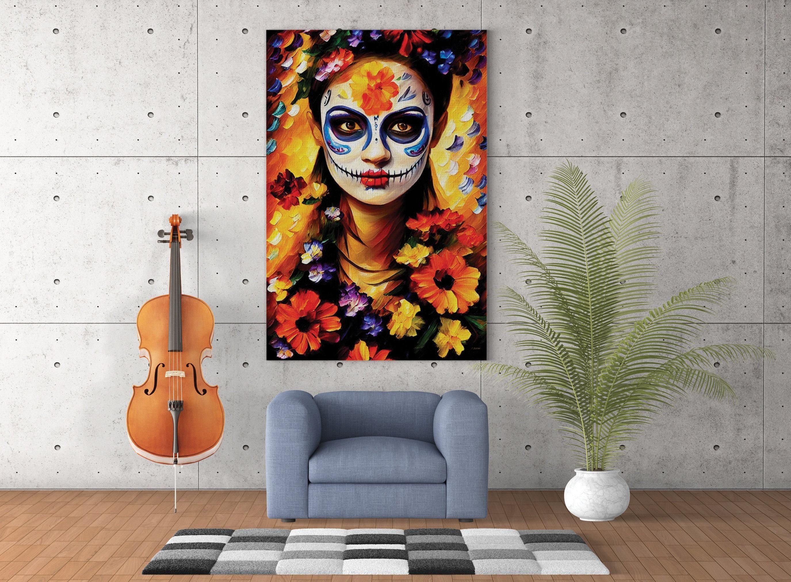 Day of the Dead Canvas Print – Sugar Skull Wall Art | Floral Skull Canvas Decor