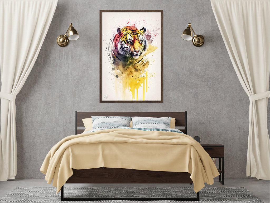 Vibrant Wild Spirit: Tiger Watercolor Wall Art, Giclee Print on Canvas, Artist Paper, Watercolor Paper, Available in Extra Large Sizes