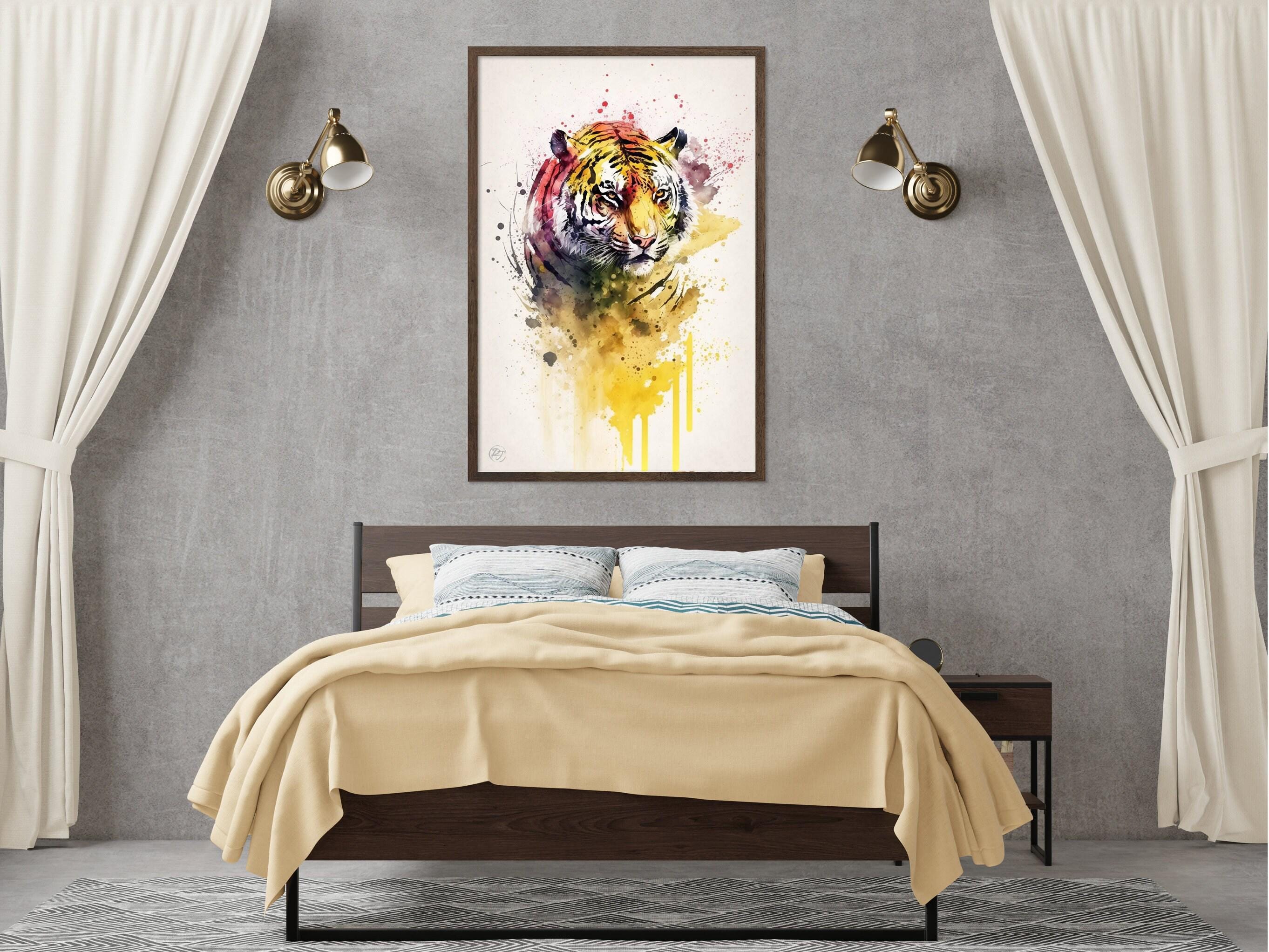 Vibrant Wild Spirit: Tiger Watercolor Wall Art, Giclee Print on Canvas, Artist Paper, Watercolor Paper, Available in Extra Large Sizes