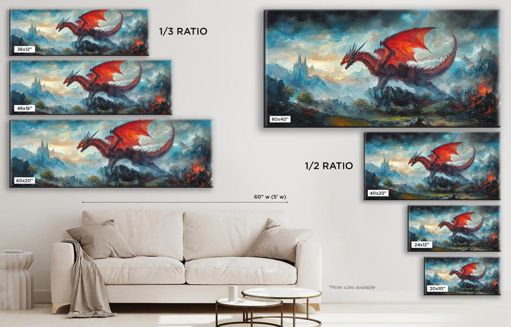 a living room with a couch and paintings on the wall