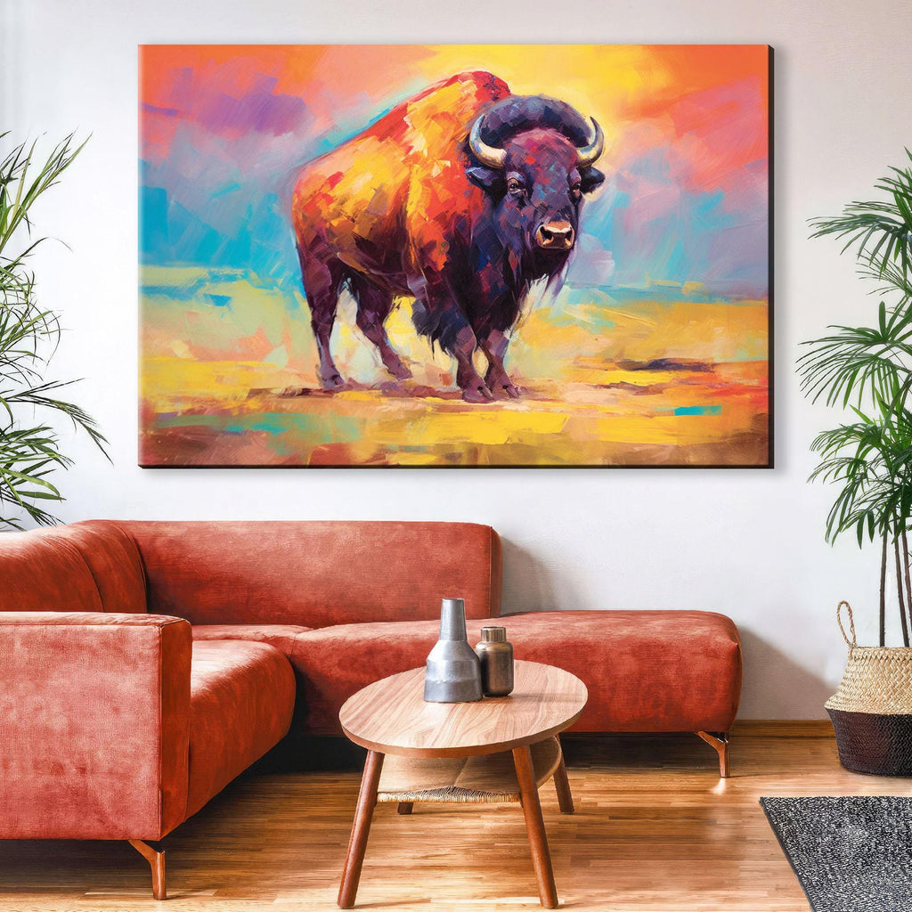 Buffalo Canvas Print | Colorful Bison Painting on Extra Large Gallery Wrapped Canvas
