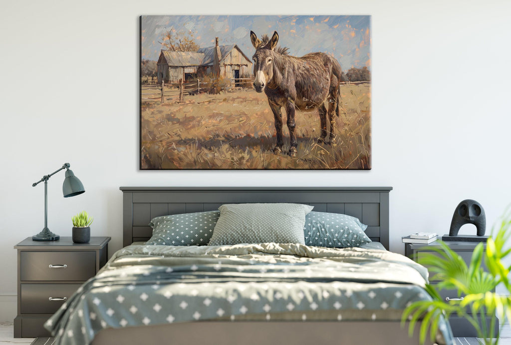 Rustic Texas Donkey Art – Large Gallery Wrapped Canvas | Western Ranch Decor