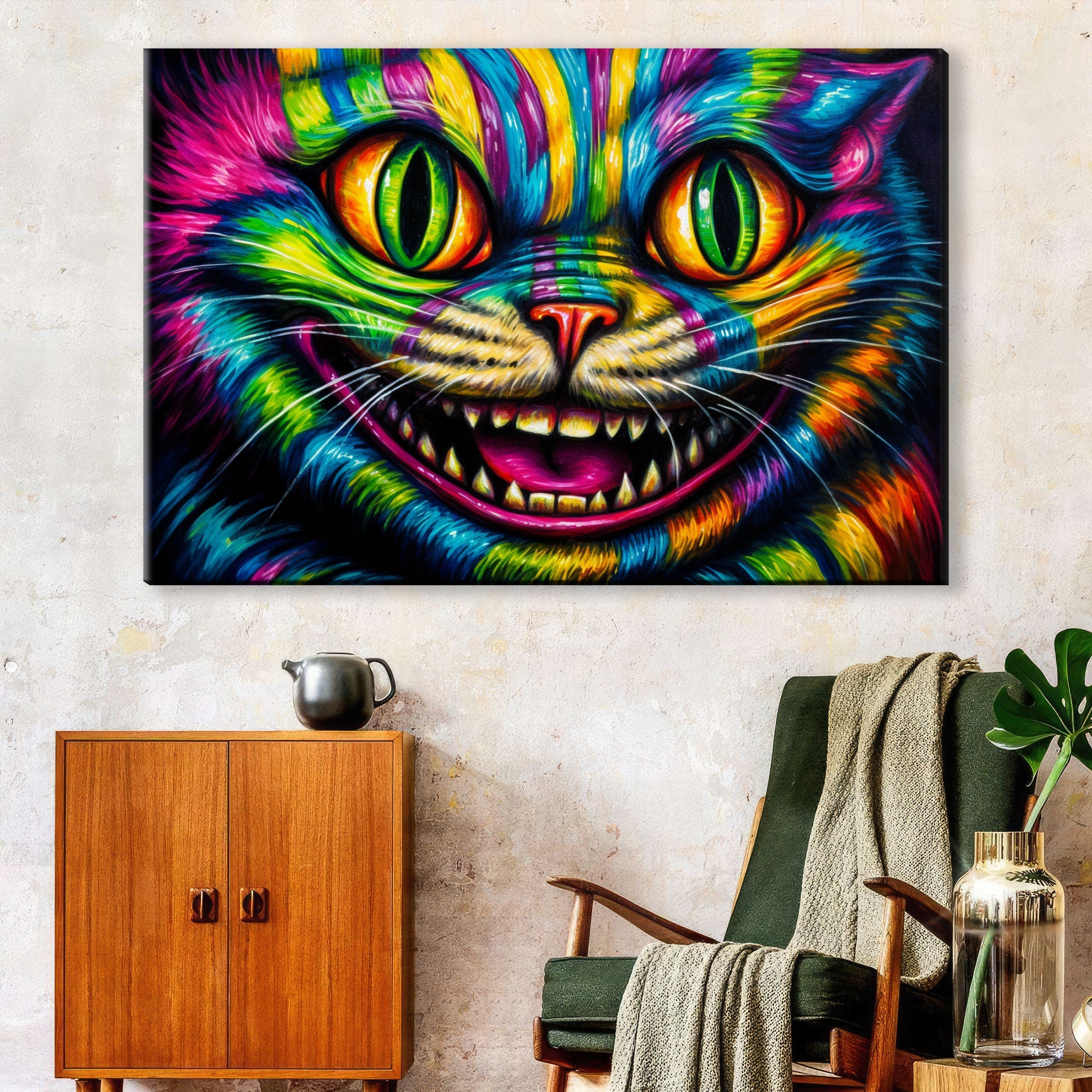 Whimsical Canvas Print – Cheshire Cat Artwork on Gallery Wrapped Canvas, Ready to Hang
