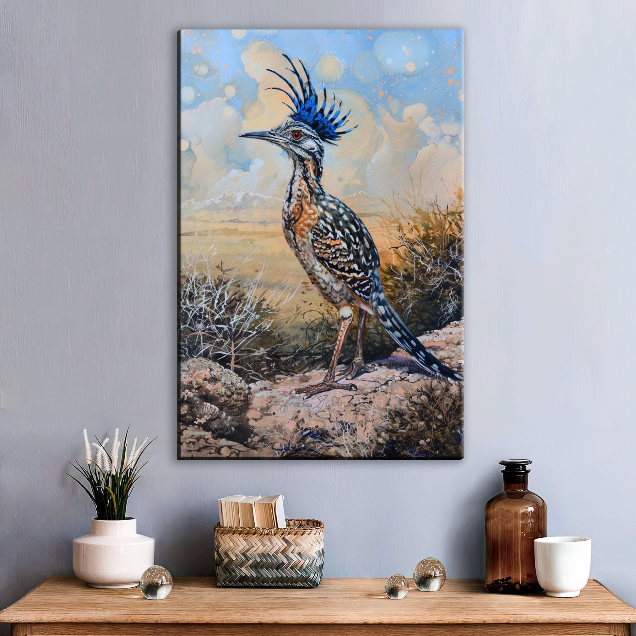 Desert Roadrunner Painting - Southwest Wall Art | Large Canvas Print, Ready to Hang