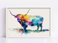 Nature's Charm: Highland Cow Watercolor Wall Art, Giclee Print on Canvas, Artist Paper, Watercolor Paper, Available in Extra Large Sizes