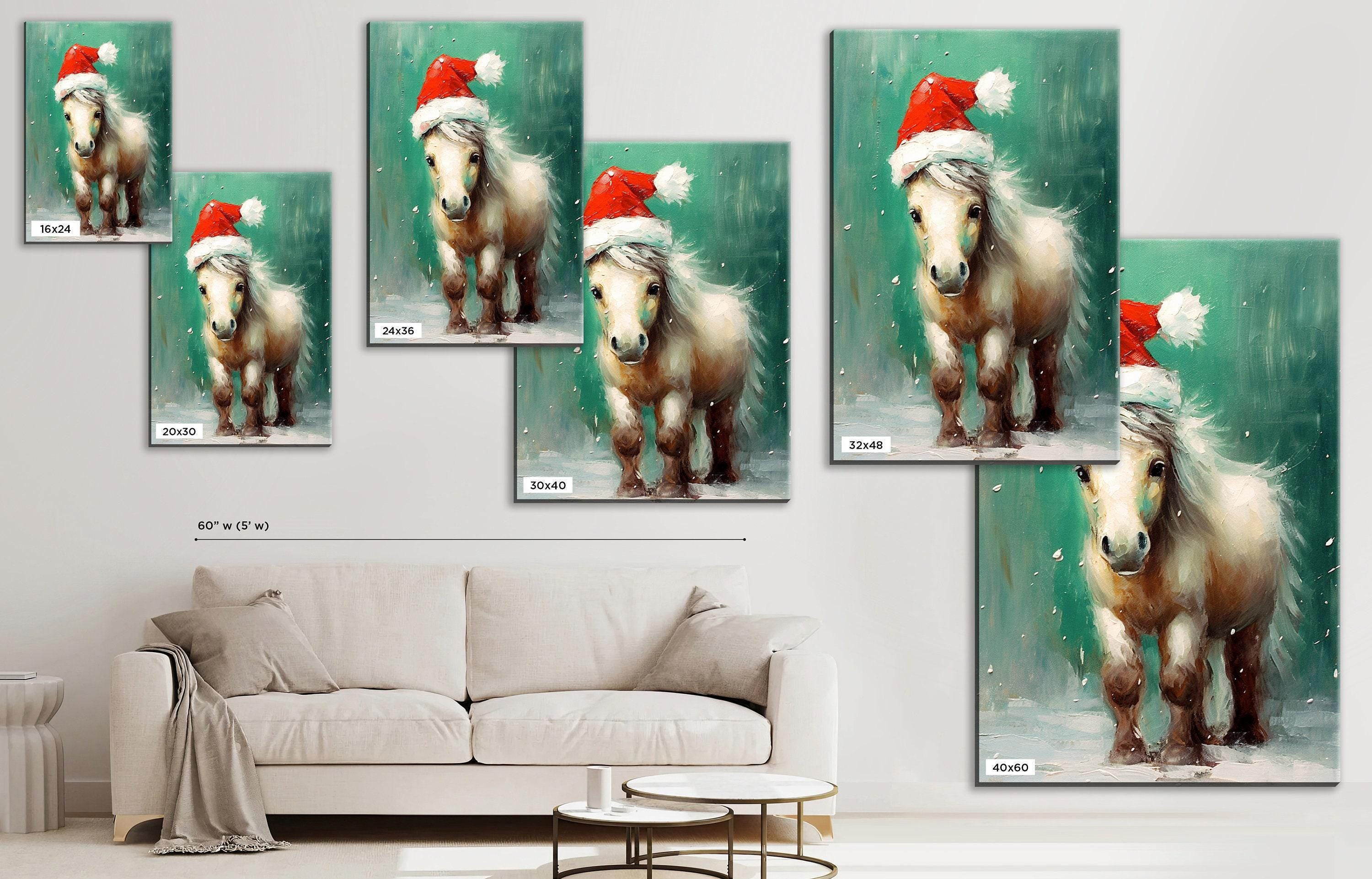 Christmas Pony Wall Art – Cute Holiday Canvas Gift | Extra Large Gallery Wrapped Print
