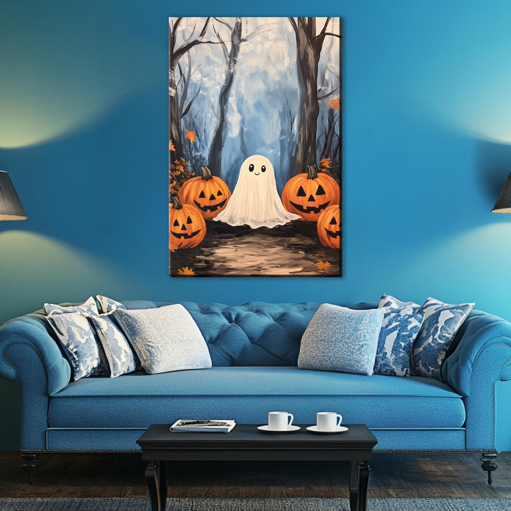 Halloween Ghost Art - Extra Large Wall Art | Cozy Pumpkin Canvas, Ready to Hang